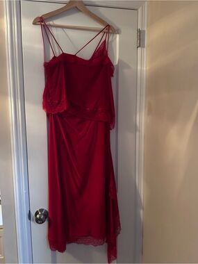 Zara Red Lace-Trim Slip Dress